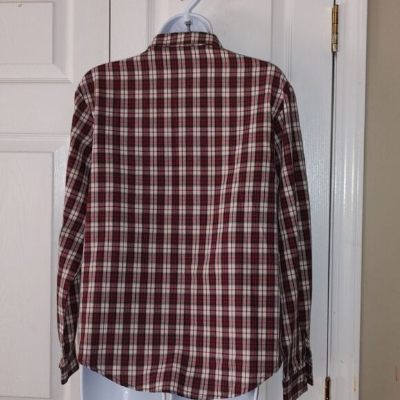 Red black white plaid button down shirt  Sz M - Picture 4 of 4